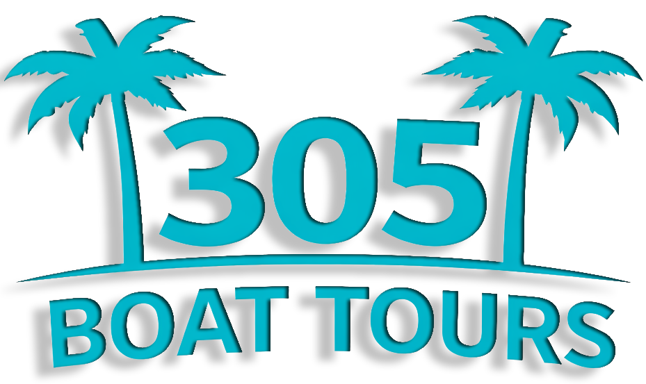 Logo with '305 Boat Tours' and two blue palm trees.